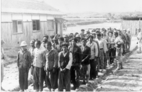 제주 4.3 사건 당시 좌익분자로 분류되 조사를 기다리는 제주도민들 / 영문 위키피디아