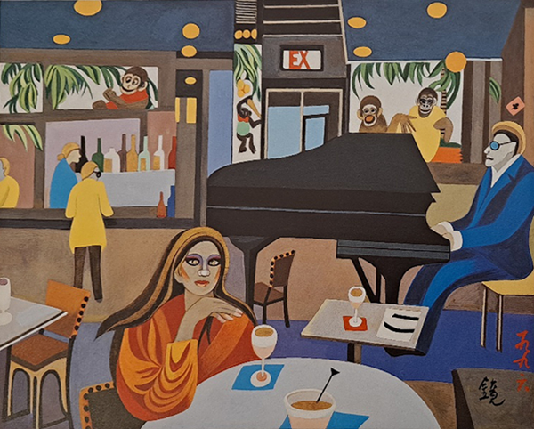 ‘테네시 윌리암스를 추모하며 멍키바에서’ 1966년 (종이채색,32x41 cm)