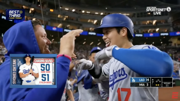 50번째 홈런을 친 후 오타니. ESPN 캡처