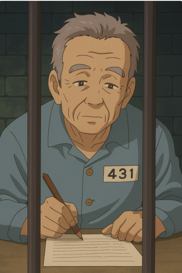 챗GPT가 생성한 감옥에서 글쓰는 소설가 정을병. (수번은 가짜입니다)
