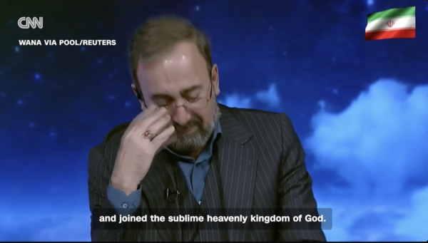 하메네이 사망을 알리면서 우는 이란 국영TV 진행자. CNN 캡처