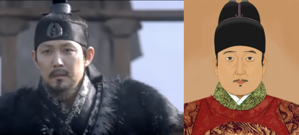 영화 '관상'의 수양대군(왼쪽), 세조 어진(오른쪽)